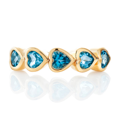 Blue Topaz Bezel Set Heart Shape Band, Ring, 