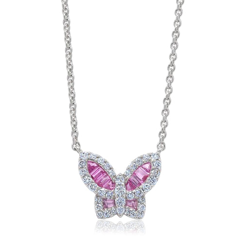 Petite Pink Sapphire and Diamond Butterfly Pendant