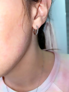 One Row Diamond Small Hoop Earrings 3