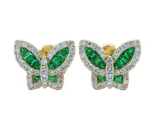 Load image into Gallery viewer, Petite Emerald and Diamond Butterfly Earrings 2