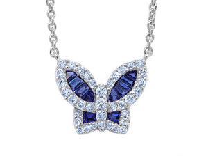 Petite Blue Sapphire and Diamond Butterfly Pendant 2
