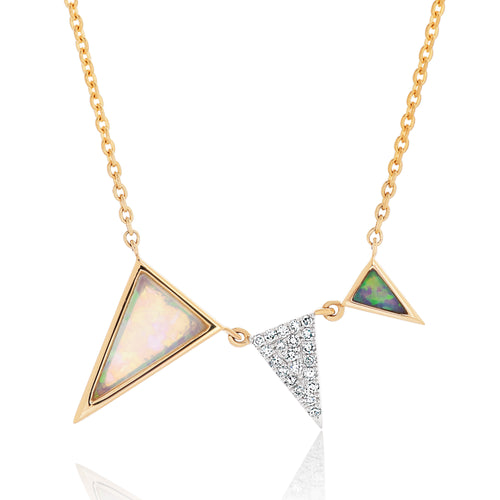 Triple Triangle Diamond and Opal Necklace
