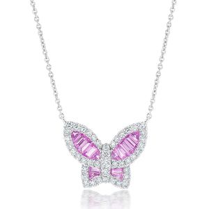 Large Pink Sapphire and Diamond Butterfly Pendant