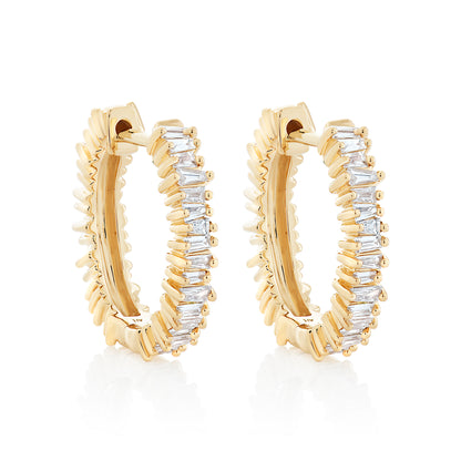 Diamond Baguette Huggie Hoops