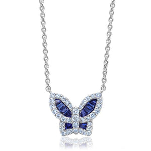 Medium Blue Sapphire and Diamond Butterfly Pendant