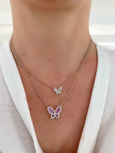 Large Pink Sapphire and Diamond Butterfly Pendant - Seven
