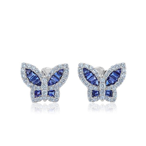 Blue Sapphire and Diamond Petite Butterfly Earrings