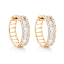 Load image into Gallery viewer, Round and Baguette Diamond Huggie Hoops