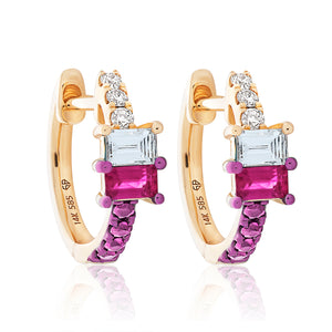 Ruby and Diamond Petite Hoop Earrings