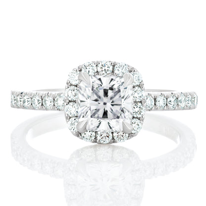 Platinum Cushion Cut Diamond Halo Engagement Ring
