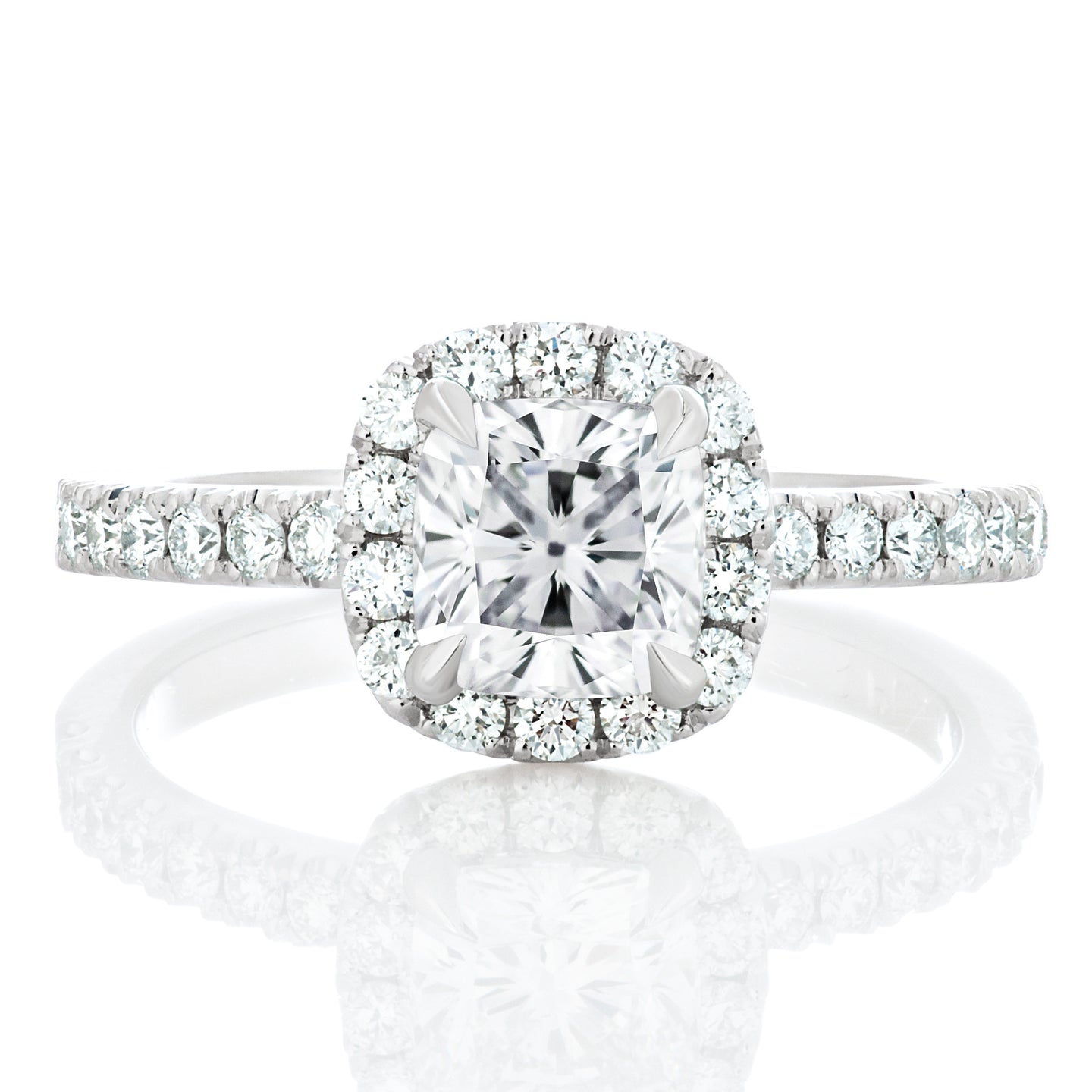 Platinum Cushion Cut Diamond Halo Engagement Ring
