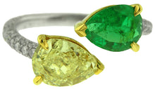 Load image into Gallery viewer, Pear Shape Emerald and Diamond Bypass Ring 4