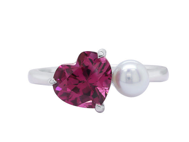 Rhodolite and Pearl Toi Et Moi Ring