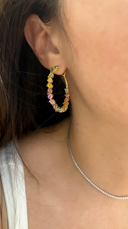 Rainbow Mixed Cut Oval Hoop Earrings 2