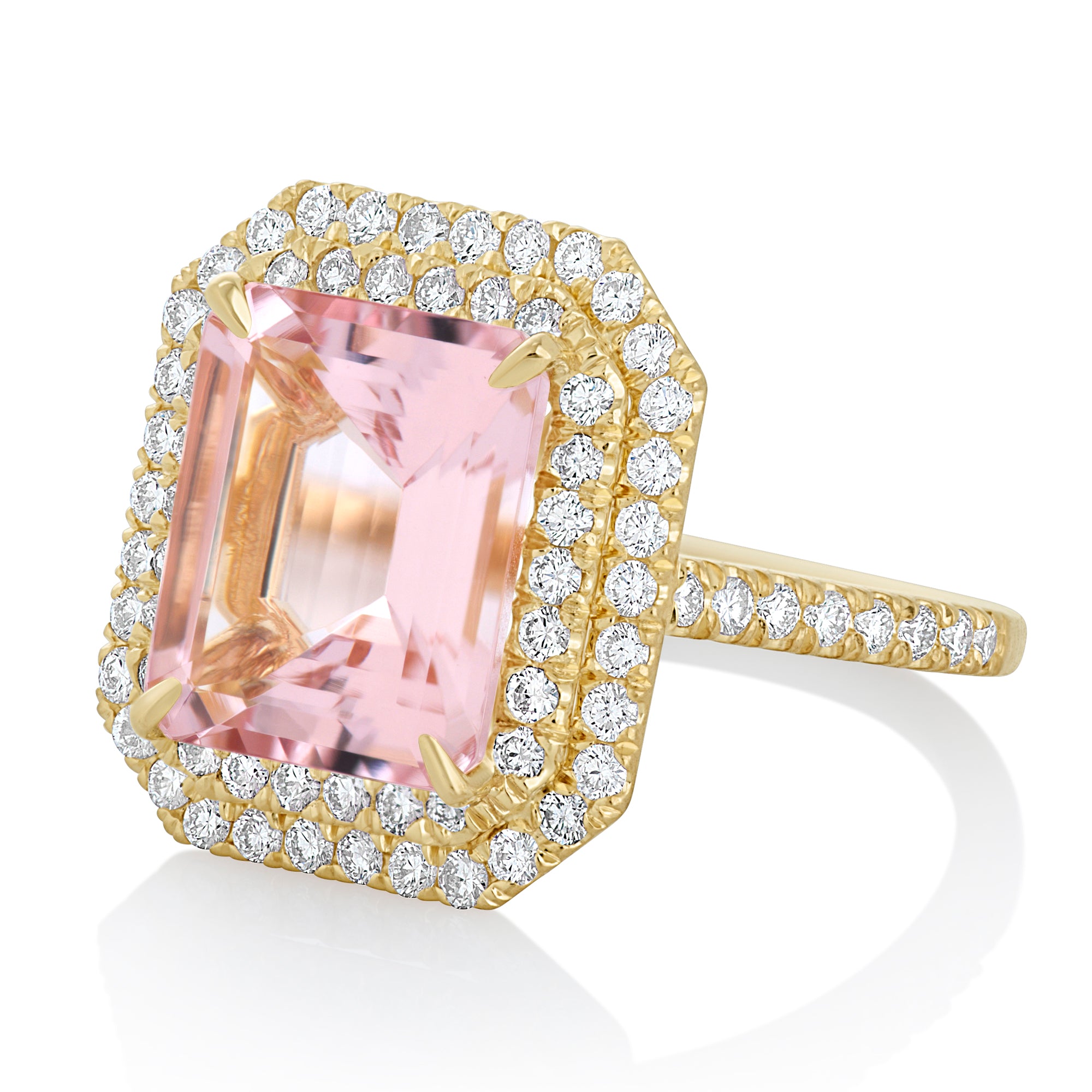 Morganite and Double Diamond Halo Ring – Nicole Rose Fine Jewelry