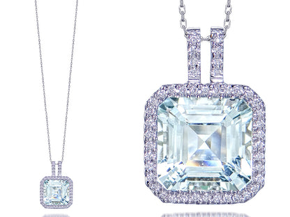 Aquamarine and Diamond Halo Pendant 2