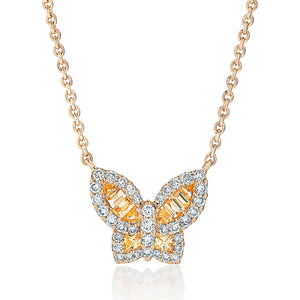 Petite Yellow Sapphire and Diamond Butterfly Pendant - Close up