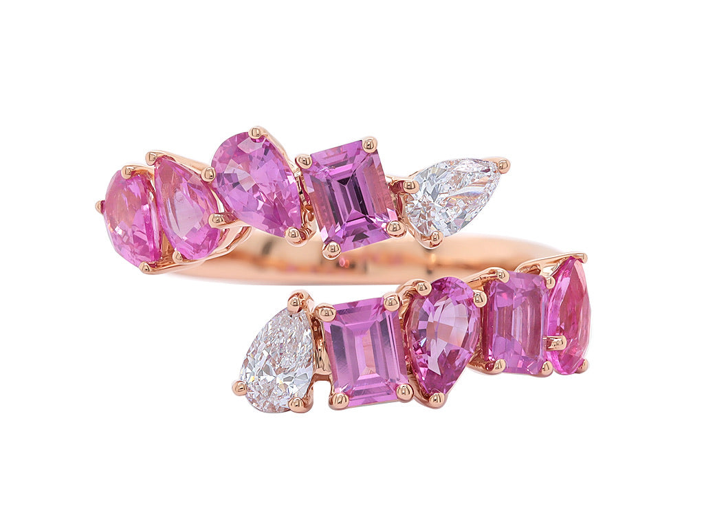Pink Sapphire and Diamond Mixed Cut Ring