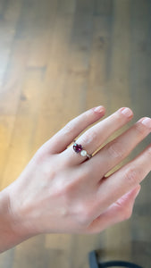 Rhodolite and Pearl Toi Et Moi Ring 7