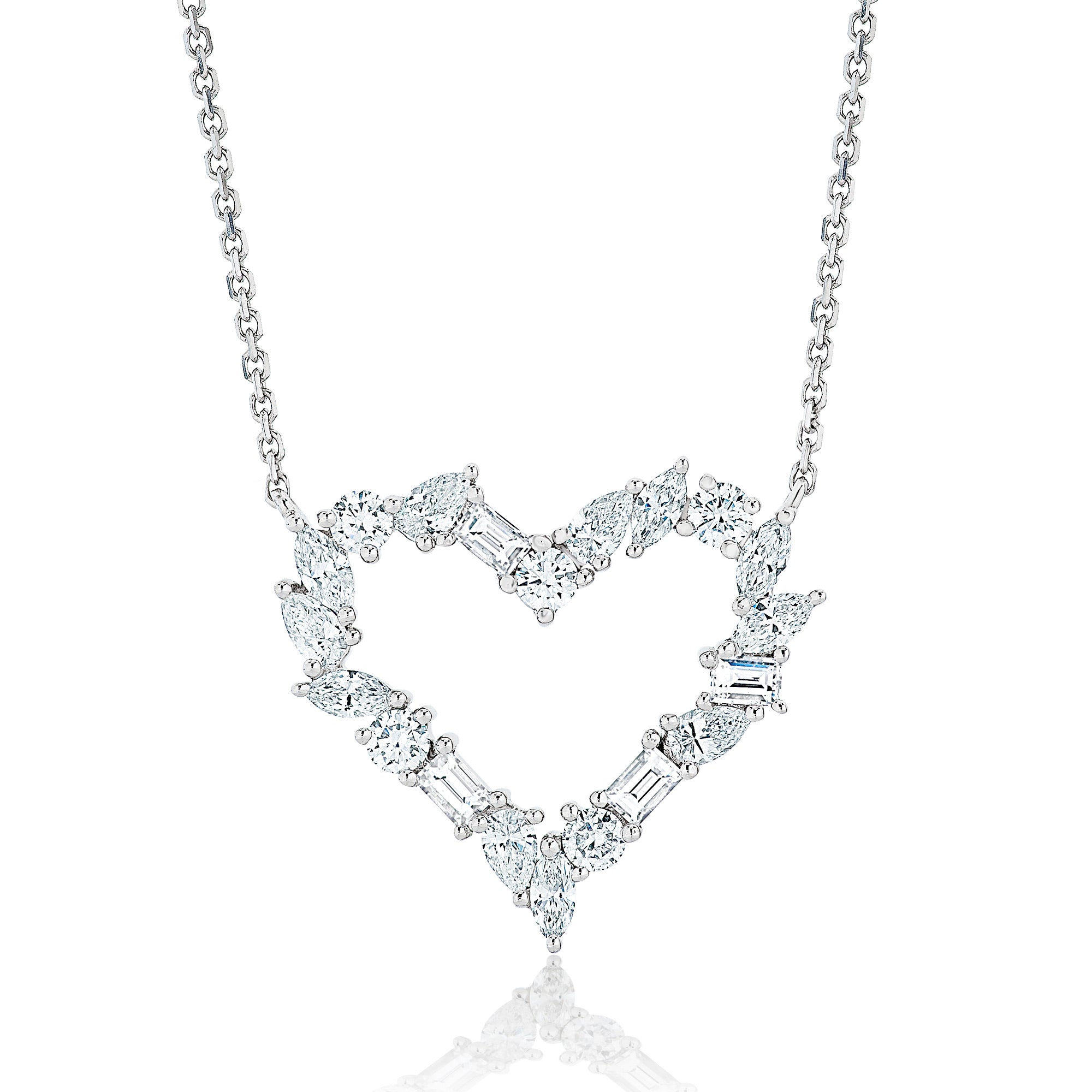 Large Mixed Cut Diamond Heart Pendant 14K White / 16-17