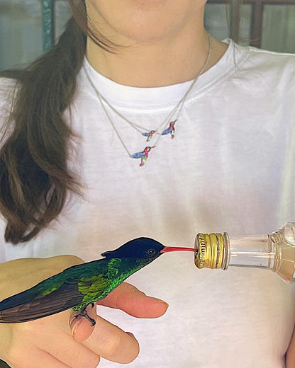 Medium Multi-Sapphire Hummingbird Pendant - 04