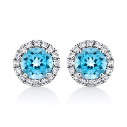 Swiss Blue Topaz and Diamond Stud Earrings