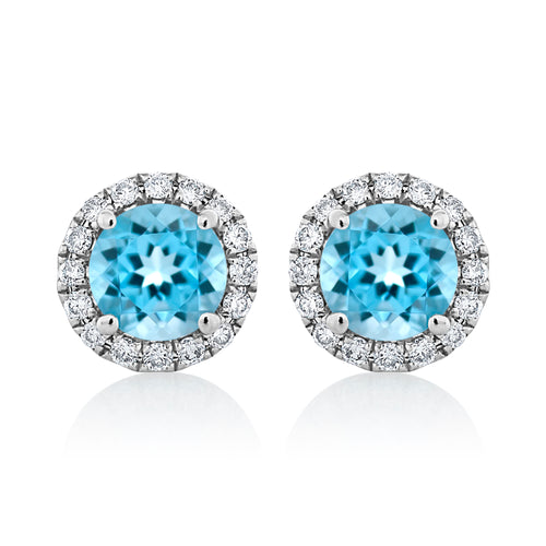 Swiss Blue Topaz and Diamond Stud Earrings