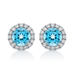 Swiss Blue Topaz and Diamond Stud Earrings