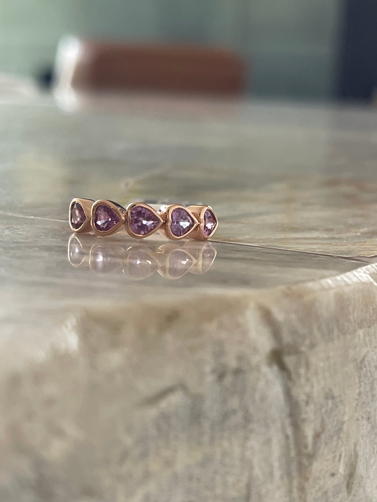 Pink Sapphire Bezel Set Heart Shape Band 2