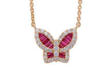 Load image into Gallery viewer, Petite Ruby and Diamond Butterfly Pendant - Close up