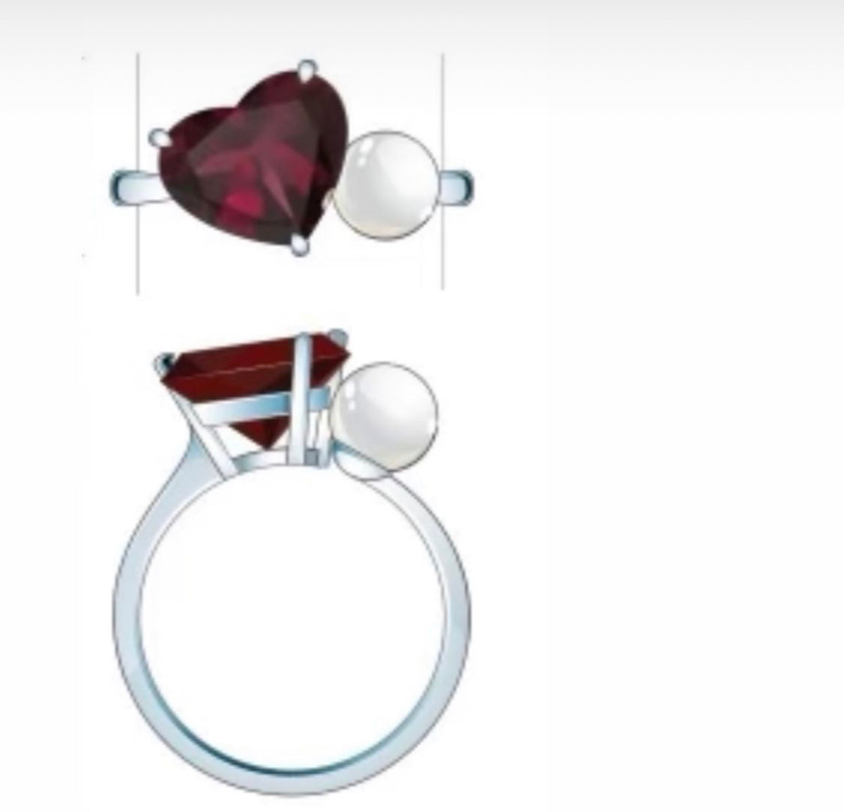 Rhodolite and Pearl Toi Et Moi Ring 4