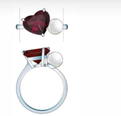 Rhodolite and Pearl Toi Et Moi Ring 4
