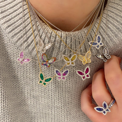 Large Rainbow Sapphire and Diamond Butterfly Pendant 3