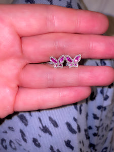 Petite Pink Sapphire and Diamond Butterfly Earrings 3