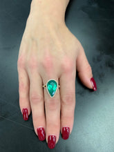 Load image into Gallery viewer, Green Emerald Pear and Diamond Halo Ring - Three
