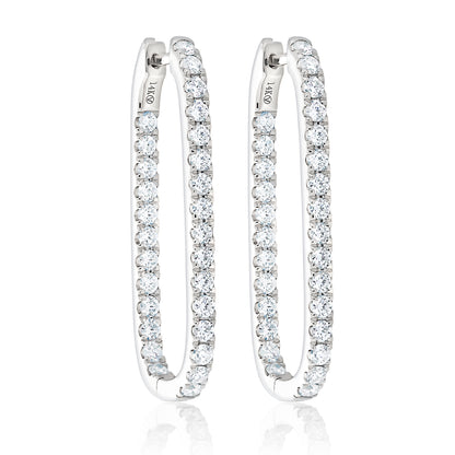 Rectangular Diamond Hoop Earrings - Silver