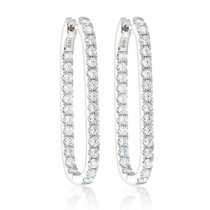 Rectangular Diamond Hoop Earrings - Silver