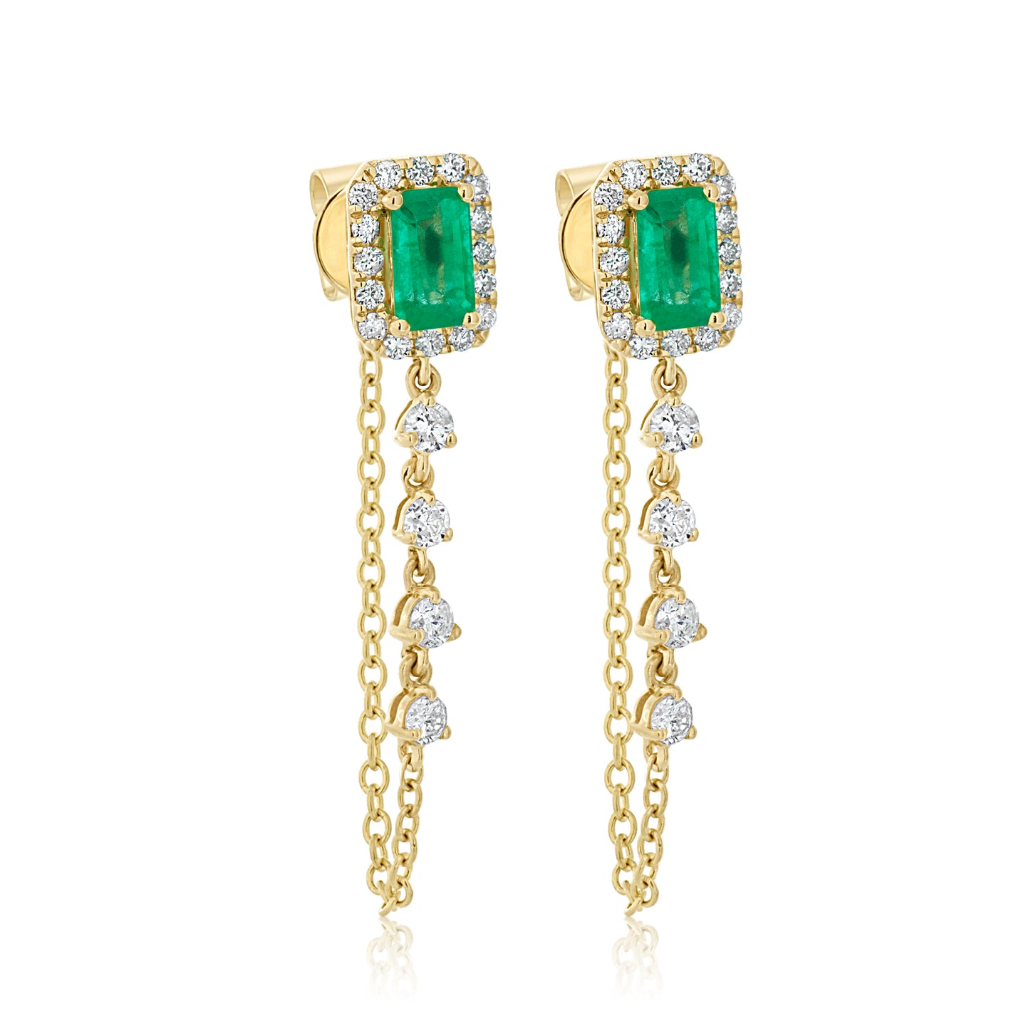 Emerald and Diamond Chain Dangle Earrings