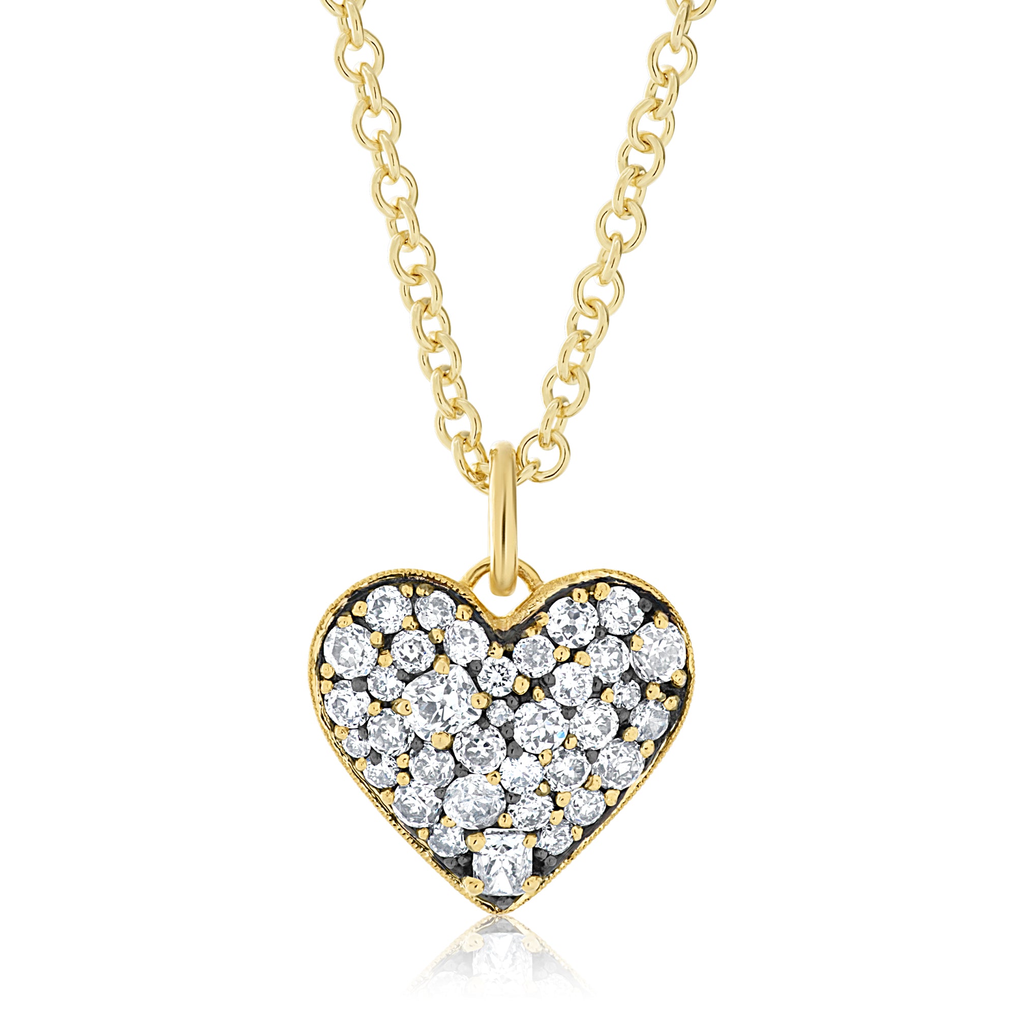 Large Mixed Cut Diamond Heart Pendant 14K White / 16-17