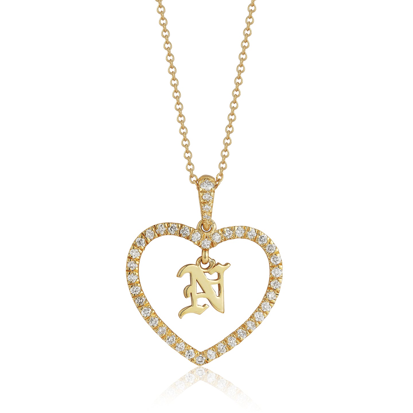 Diamond Heart with Gothic Initial Pendant