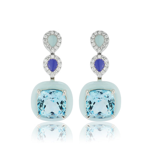 Blue Enamel, Diamonds and Blue Topaz Earrings.