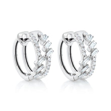 Load image into Gallery viewer, Double Row Baguette and Round Diamond Huggie Earrings