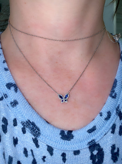 Petite Blue Sapphire and Diamond Butterfly Pendant 4