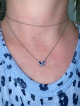 Load image into Gallery viewer, Petite Blue Sapphire and Diamond Butterfly Pendant 4