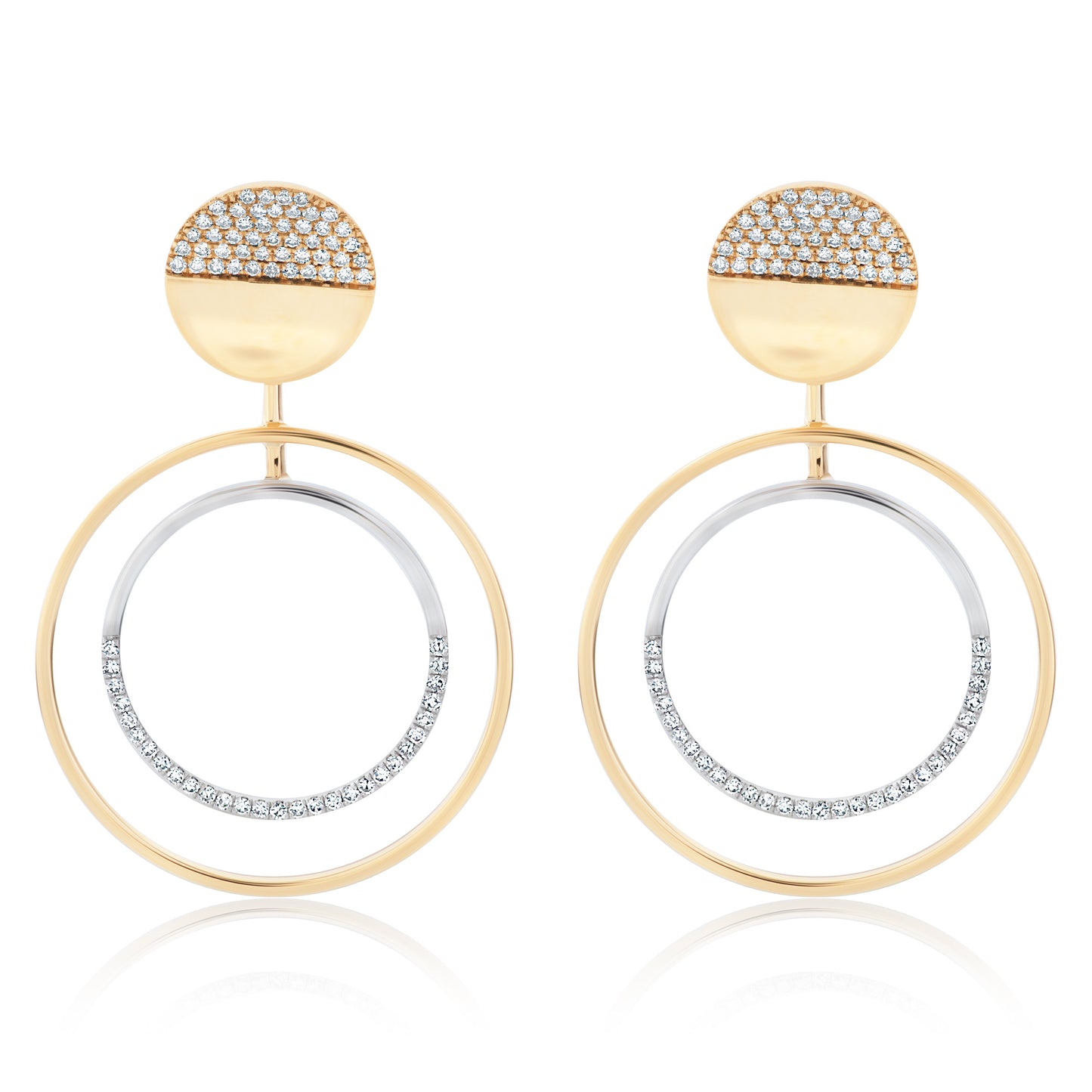 Two Tone Diamond Double Circle Dangle Earring