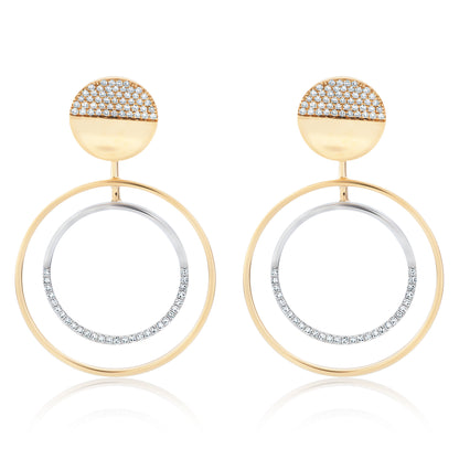 Two Tone Diamond Double Circle Dangle Earring