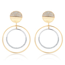 Load image into Gallery viewer, Two Tone Diamond Double Circle Dangle Earring