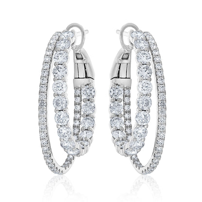 Small Double Diamond Hoop Earrings