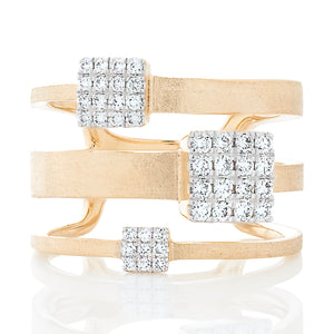Three Square Pave Diamond Disc Ring
