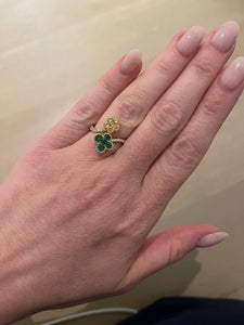 Emerald, Yellow Sapphire and Diamond Double Flower Ring - Three